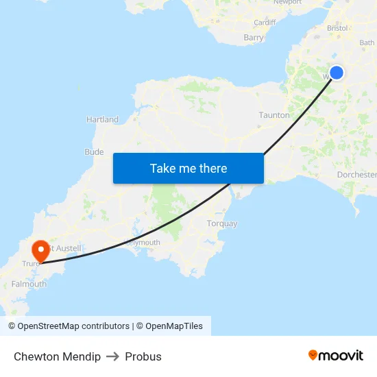 Chewton Mendip to Probus map