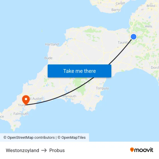 Westonzoyland to Probus map