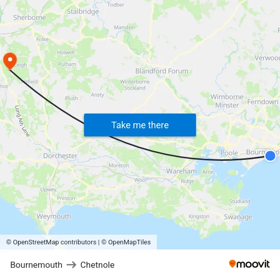 Bournemouth to Chetnole map
