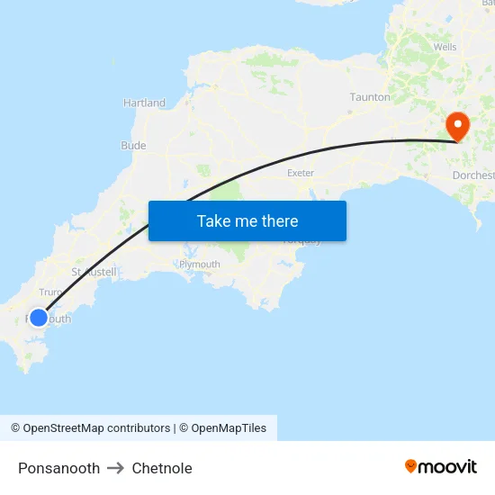 Ponsanooth to Chetnole map