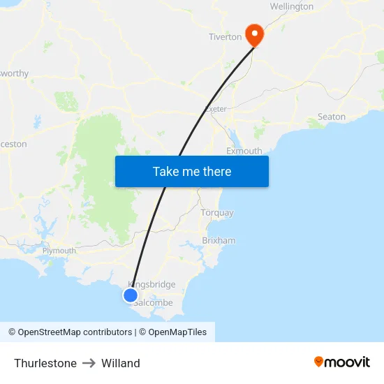 Thurlestone to Willand map