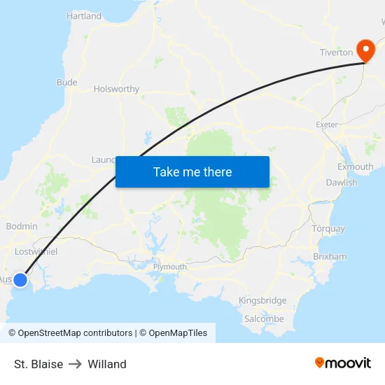 St. Blaise to Willand map