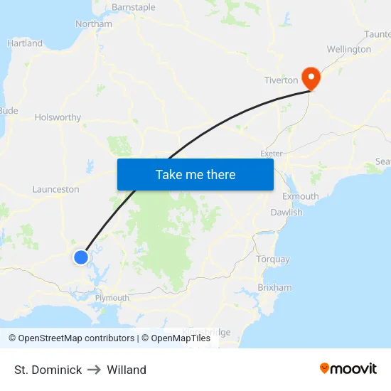 St. Dominick to Willand map