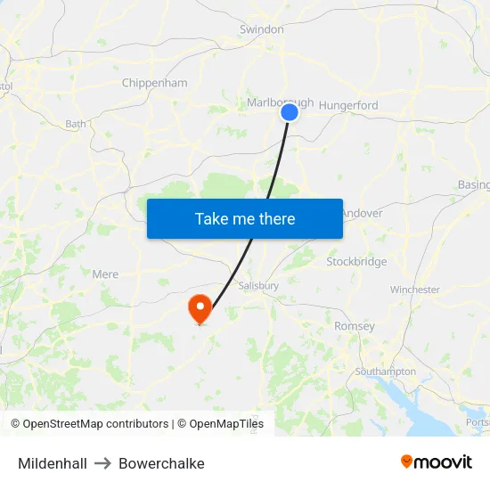 Mildenhall to Bowerchalke map