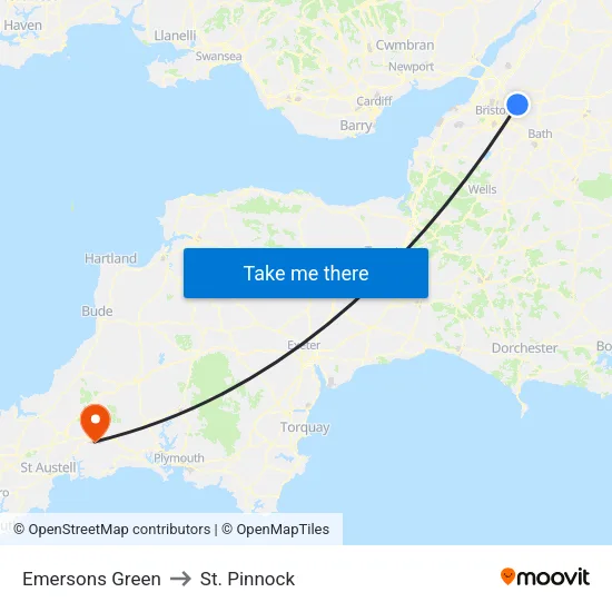 Emersons Green to St. Pinnock map
