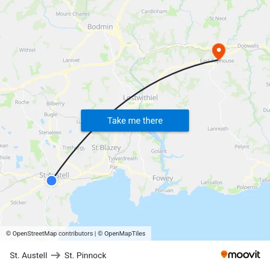 St. Austell to St. Pinnock map