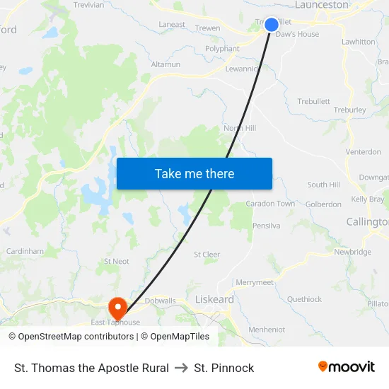 St. Thomas the Apostle Rural to St. Pinnock map