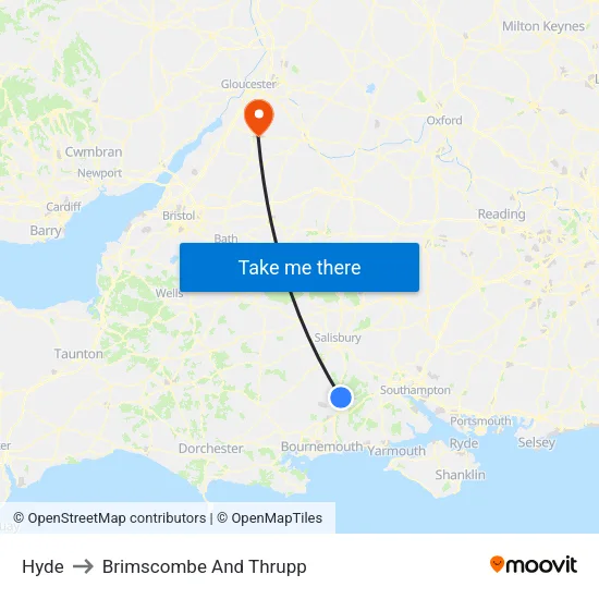 Hyde to Brimscombe And Thrupp map
