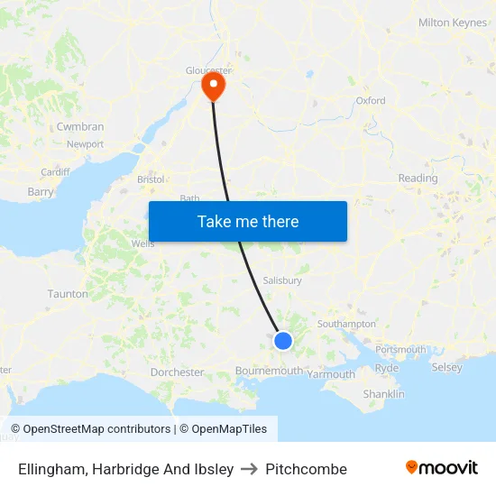 Ellingham, Harbridge And Ibsley to Pitchcombe map
