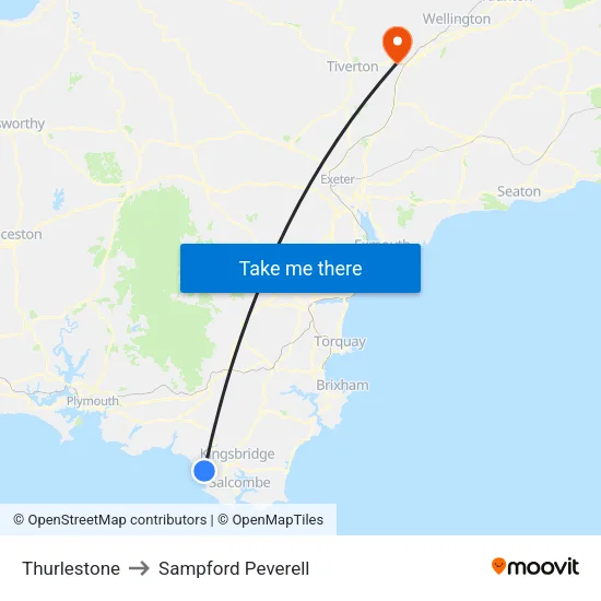 Thurlestone to Sampford Peverell map