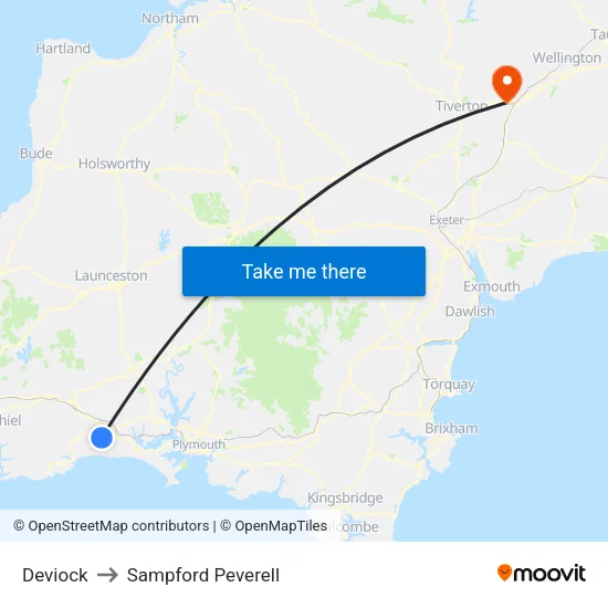 Deviock to Sampford Peverell map