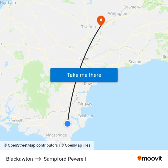 Blackawton to Sampford Peverell map