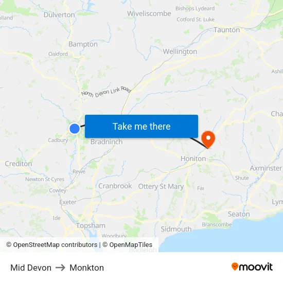 Mid Devon to Monkton map