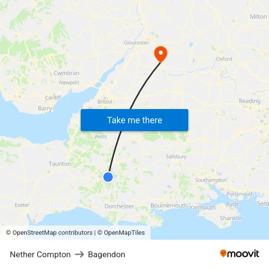 Nether Compton to Bagendon map