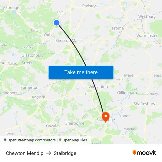 Chewton Mendip to Stalbridge map