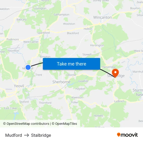 Mudford to Stalbridge map
