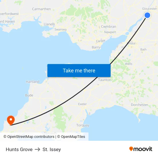 Hunts Grove to St. Issey map