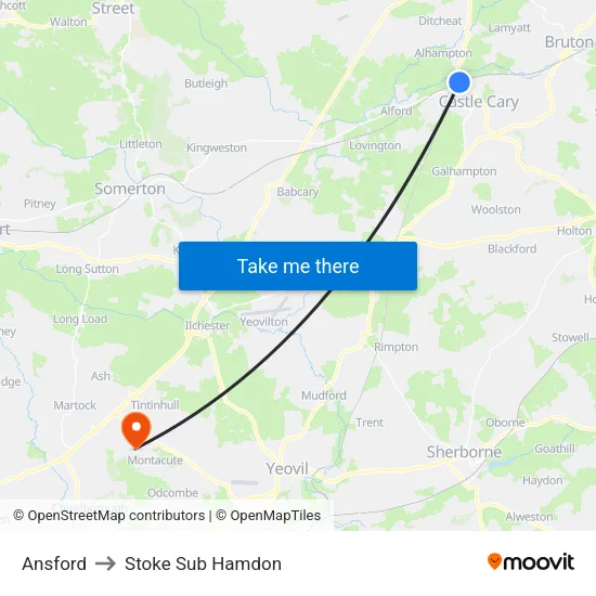 Ansford to Stoke Sub Hamdon map