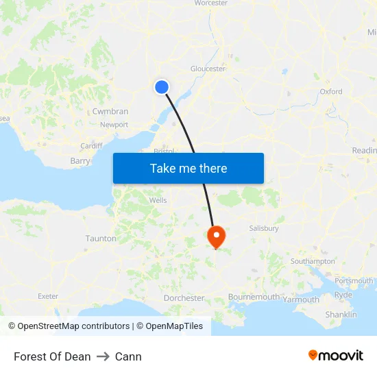 Forest Of Dean to Cann map