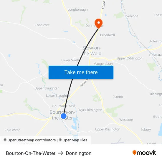 Bourton-On-The-Water to Donnington map