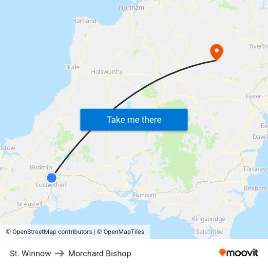 St. Winnow to Morchard Bishop map