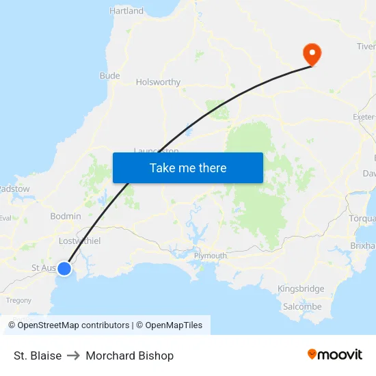 St. Blaise to Morchard Bishop map