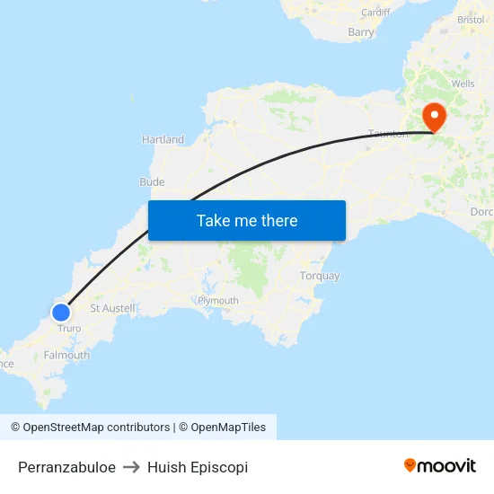 Perranzabuloe to Huish Episcopi map