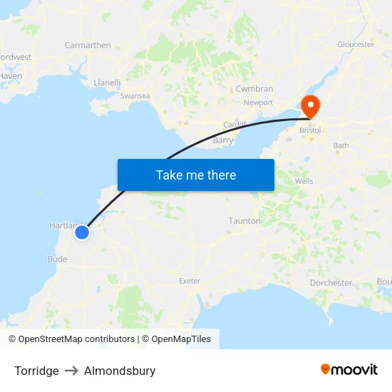 Torridge to Almondsbury map