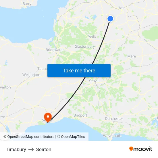 Timsbury to Seaton map