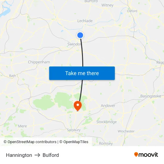 Hannington to Bulford map