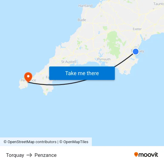 Torquay to Penzance map