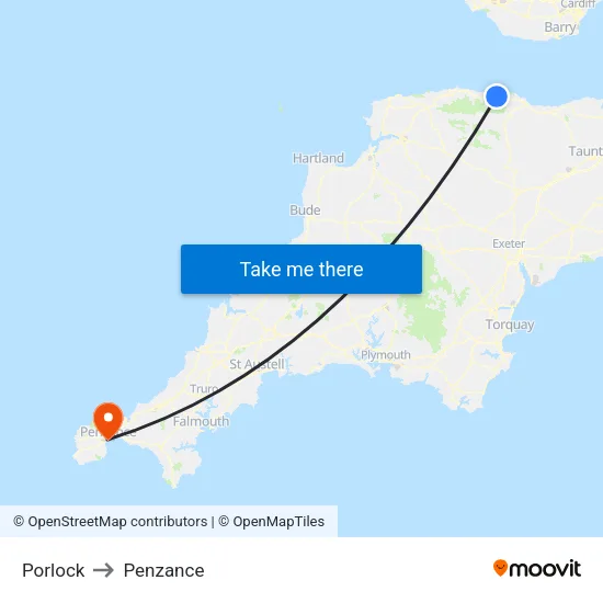 Porlock to Penzance map