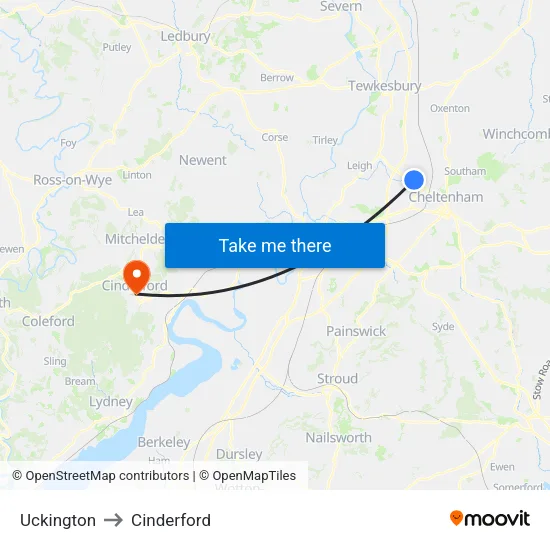 Uckington to Cinderford map