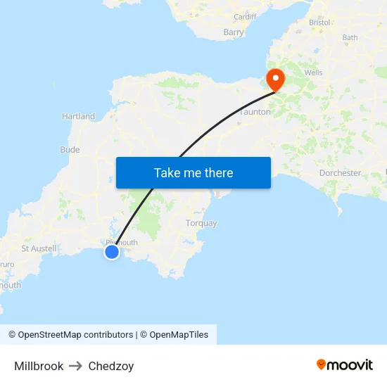 Millbrook to Chedzoy map