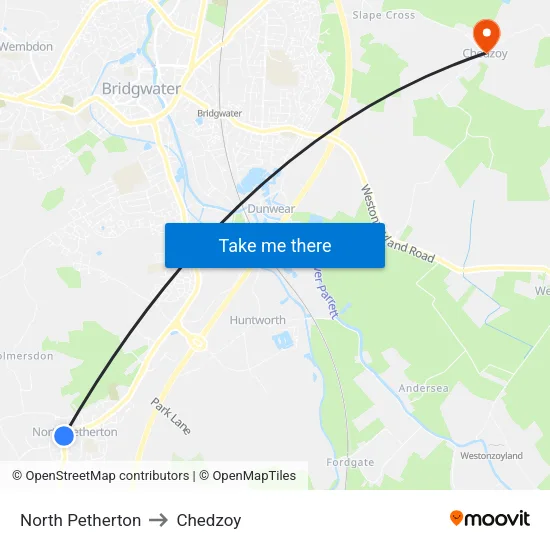 North Petherton to Chedzoy map