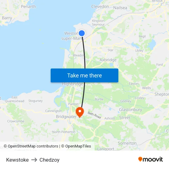 Kewstoke to Chedzoy map
