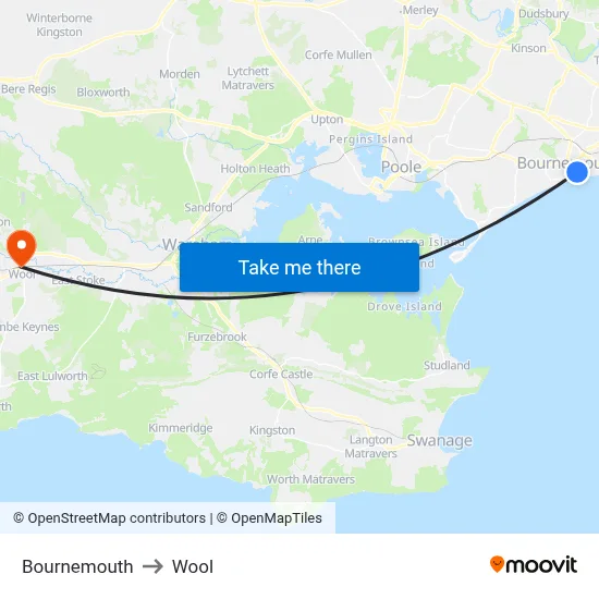 Bournemouth to Wool map