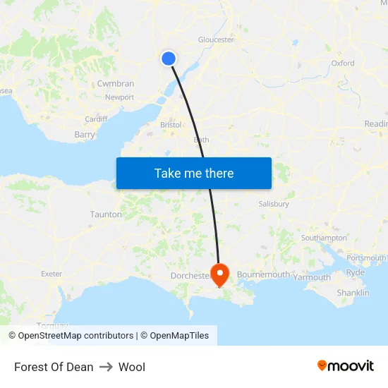 Forest Of Dean to Wool map
