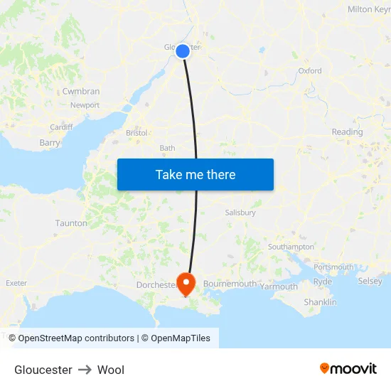 Gloucester to Wool map
