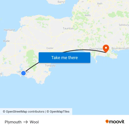 Plymouth to Wool map