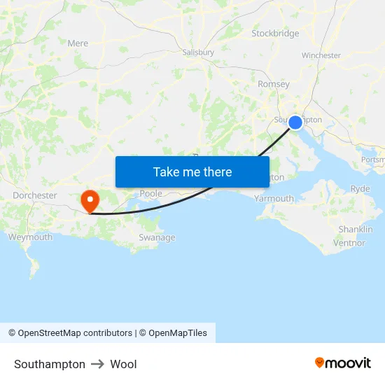 Southampton to Wool map