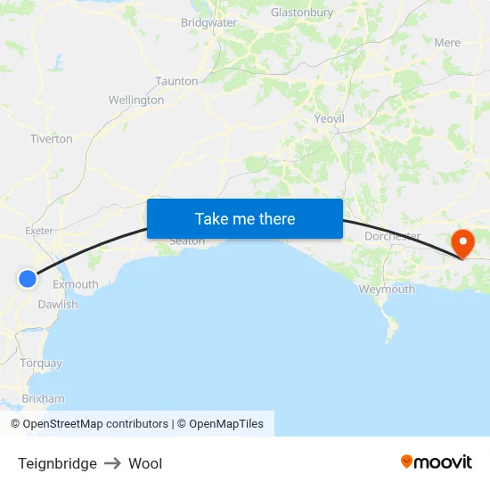 Teignbridge to Wool map
