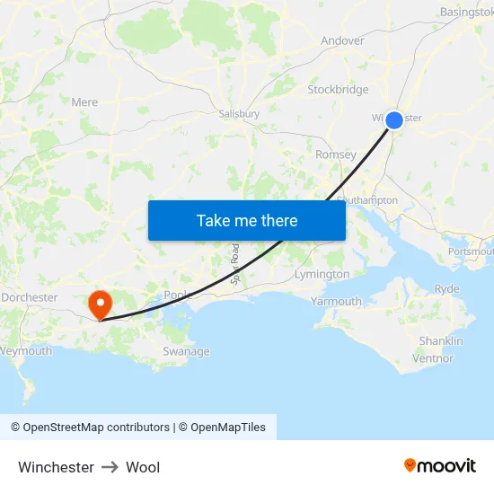 Winchester to Wool map