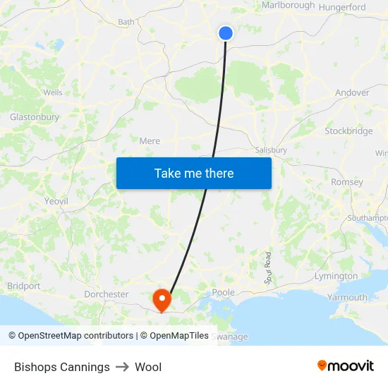 Bishops Cannings to Wool map