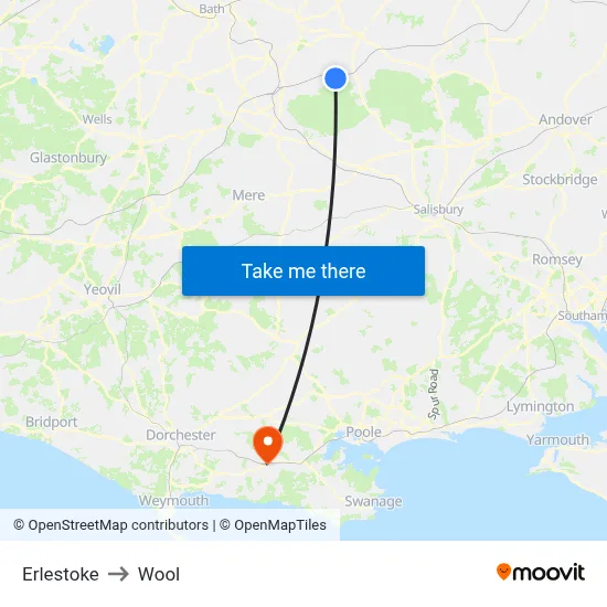 Erlestoke to Wool map