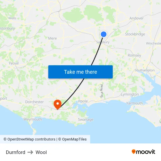 Durnford to Wool map