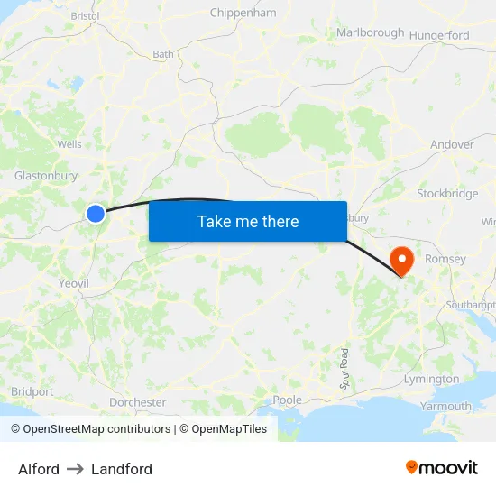 Alford to Landford map