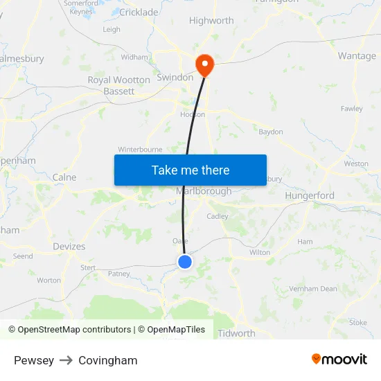 Pewsey to Covingham map