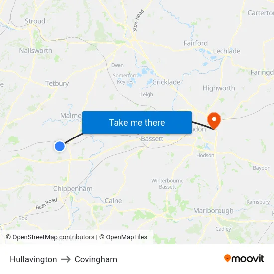 Hullavington to Covingham map