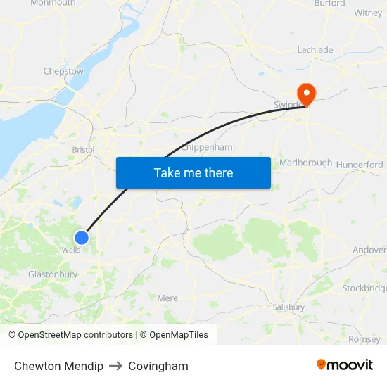 Chewton Mendip to Covingham map